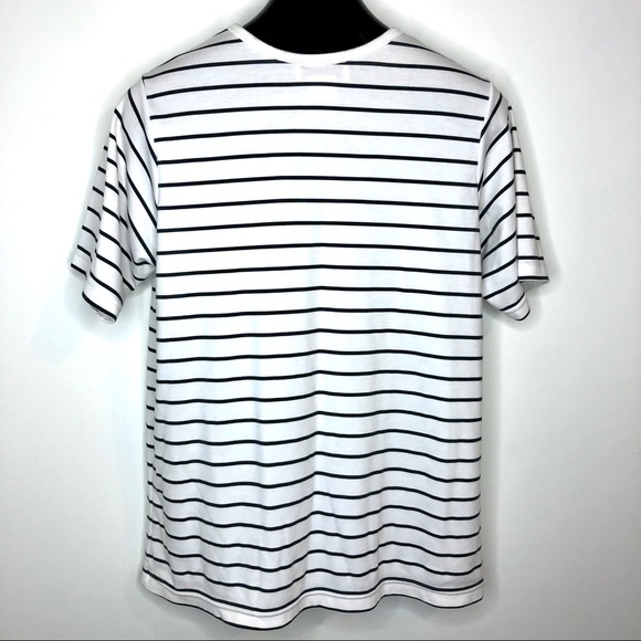 VINTAGE 90s Retro White Black Horizontal Striped T-shirt Top Minimalist Floral - Picture 6 of 7